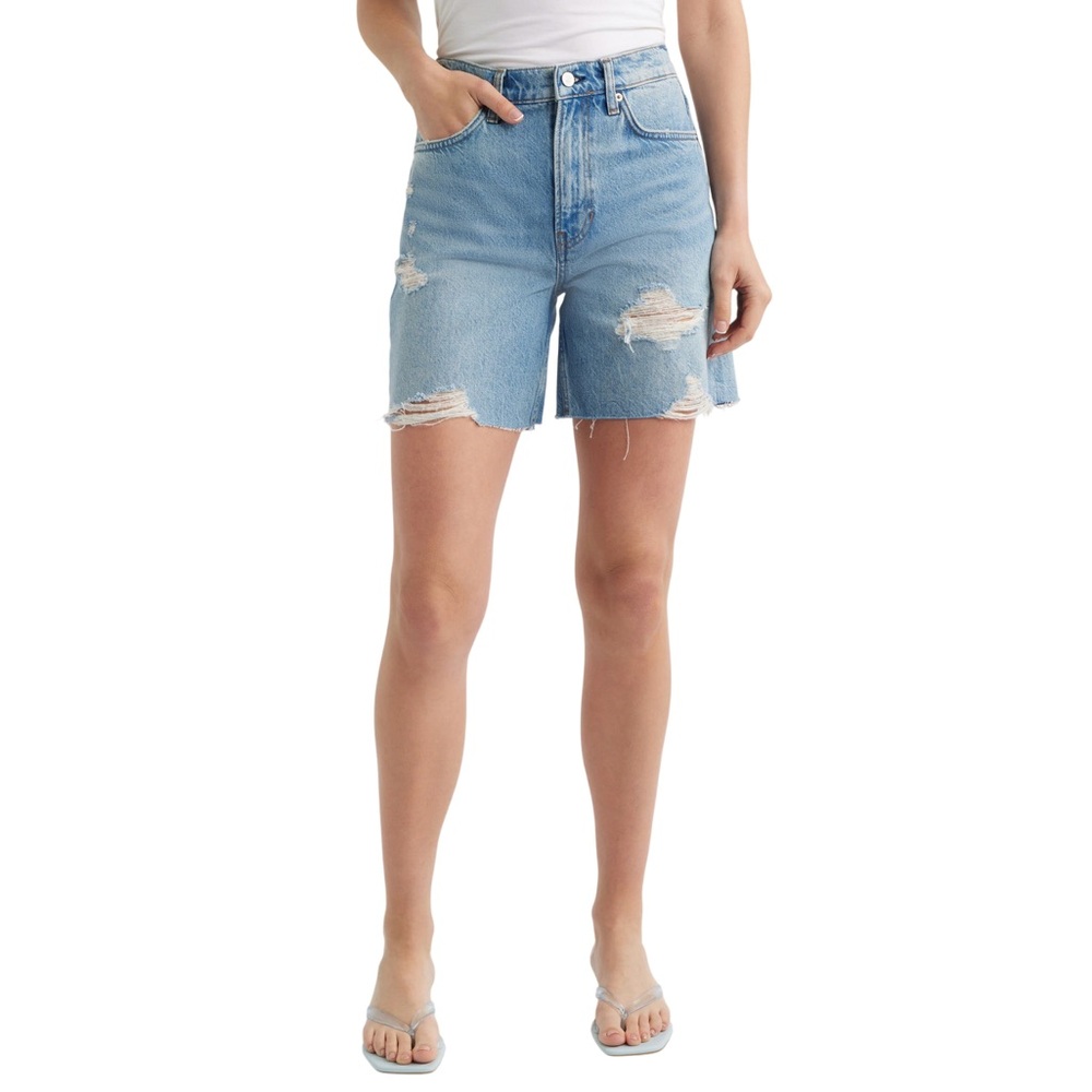 Reformation Raye Relaxed Denim Shorts Size 26 Distressed Blue Washed New